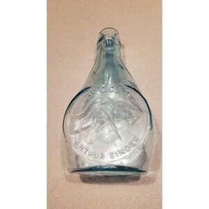 Vintage clevenger brothers arthur singer light blue glass flask bottle w/ avocet